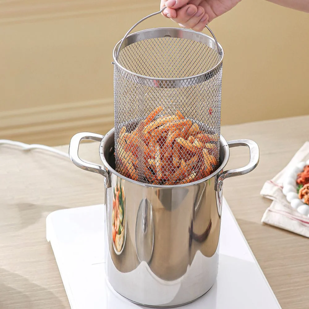 Multifunctional 304 Stainless Steel Deep Fryer With Basket Visible Lid Oil Frying Pot Deepened Stew Pot Fried Chicken