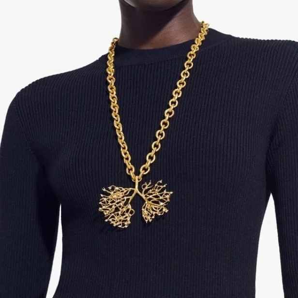 Lady Pendant Necklace with Abstract Tree Branch Heart Vessel Design, Crstal Sweater Chain Necklaces Jewelry