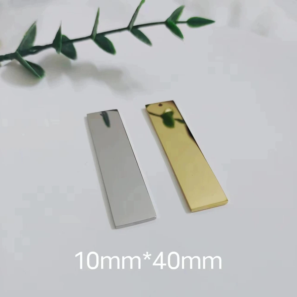 20Pcs/Lot 10*40mm Mirror Polish Stainless Steel Chrams Rectangle Blank Charms For DIY Custom Name Logo Necklace Keychain