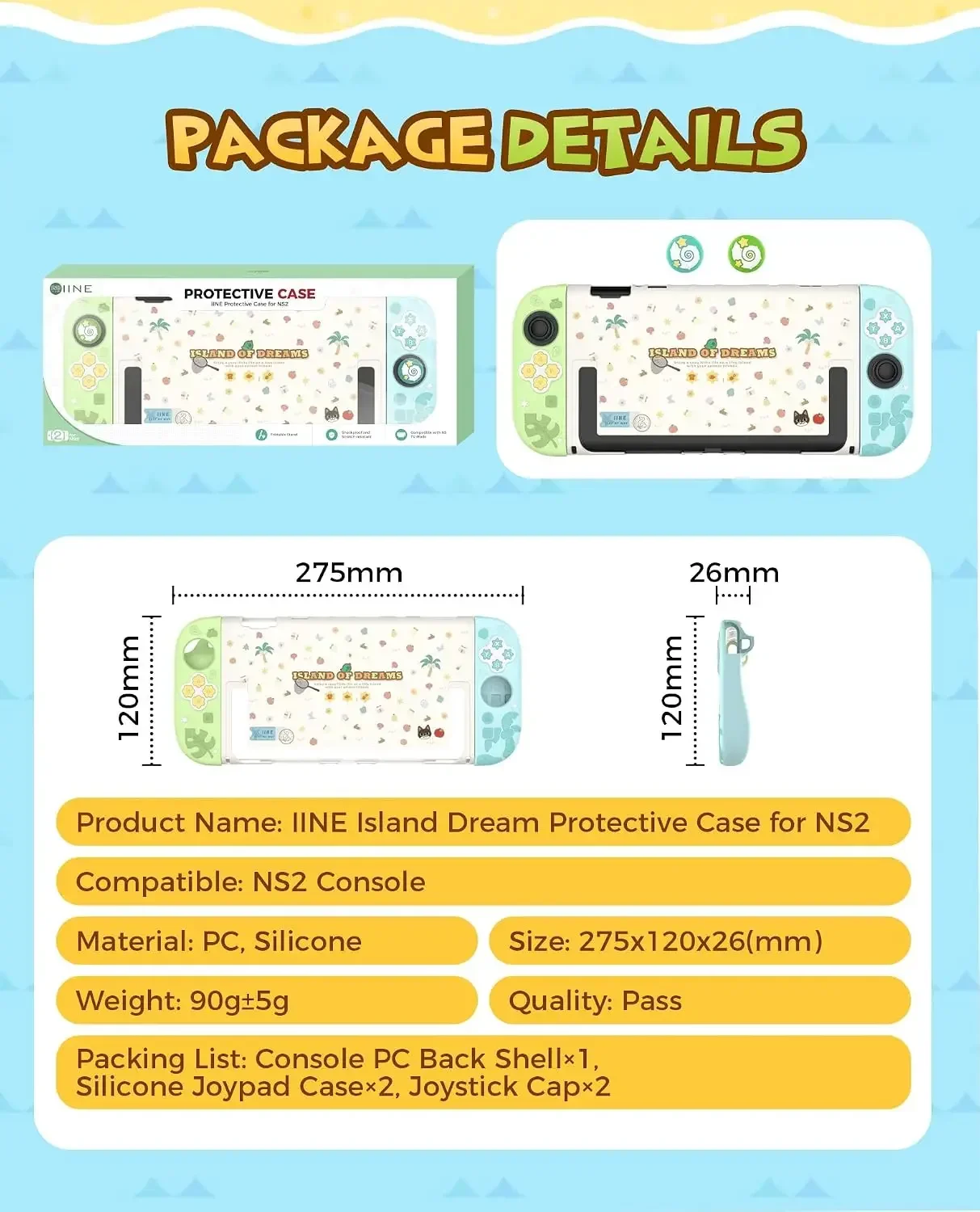 IINE Switch 2 Protective Case Set Hard PC Back Cover with Silicone Joypad Covers Dock Compatible Grip Case with Joystick Caps - view 6