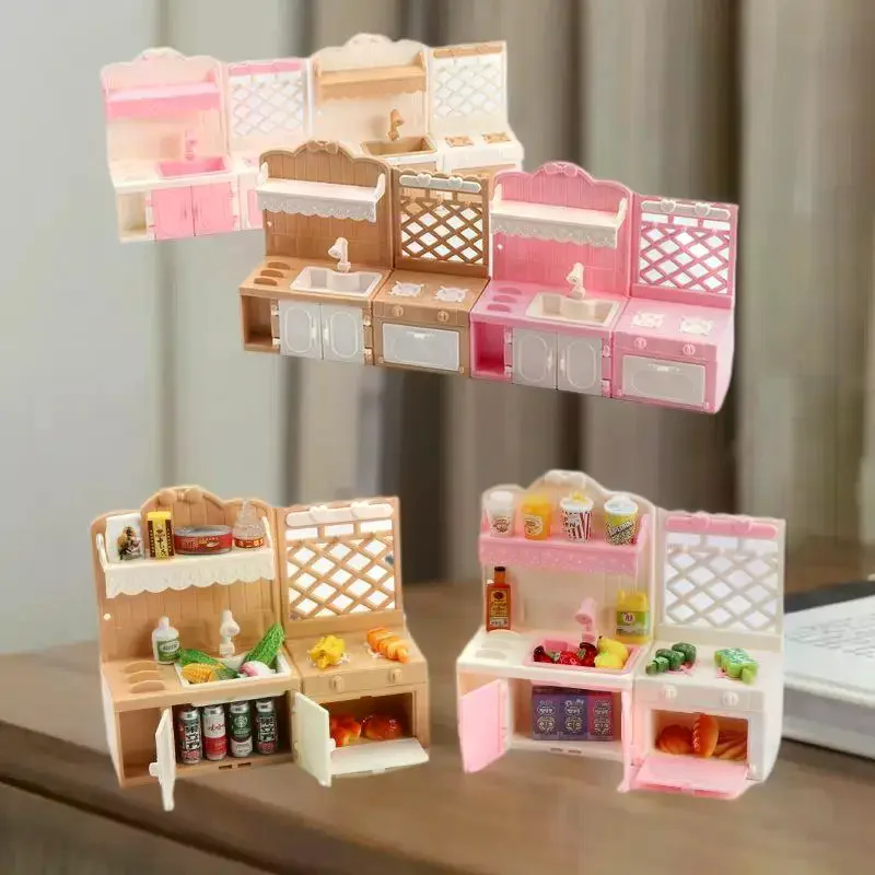 1/12 Scale Dollhouse Miniature Kitchen Display Cabinet Set Pretend Play Toy