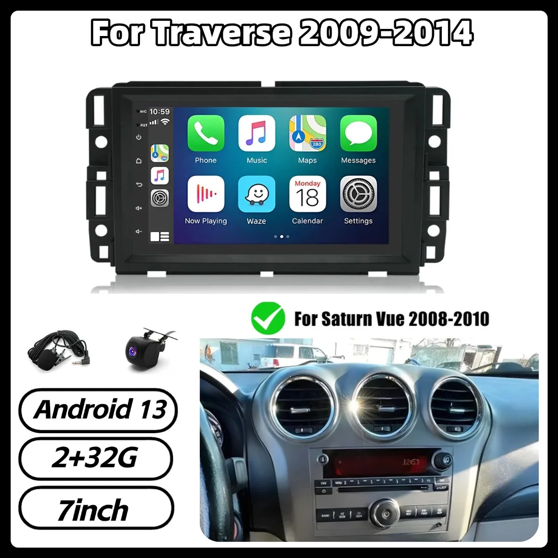 

7-дюймовая автомагнитола с Android 13, GPS-навигацией, 2+32 ГБ памяти для Traverse 2009-2014, Impala 2014-2020, с поддержкой Carplay и Android Auto