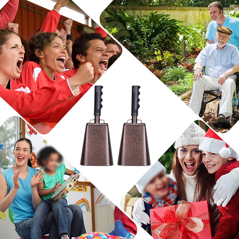 جرس بقر مع صانعات ضوضاء بمقبض ، آلة موسيقية قرع ، ألعاب كرة قدم ، مزرعة ، أحداث رياضية ، بقرة حفلة ، 10 بوصة