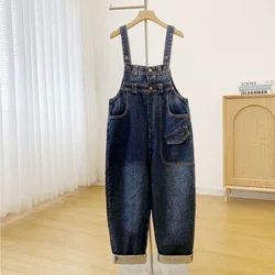 Macacão jeans vintage feminino, roupas de trabalho soltas, macacões sem mangas, calças retas, roupas casuais, senhoras, monocromáticas, 1 pc