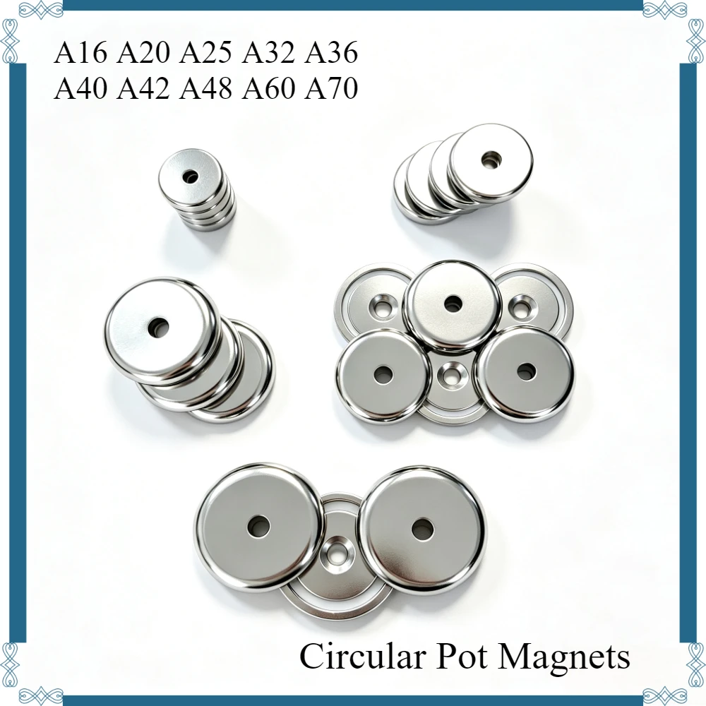 A16 A20 A25 A32 A42 A48 A60 A70 Strong Pot Magnet Countersunk Head Hole Steel Cup Iron Shell Magnet N35 Neodymium Magnets