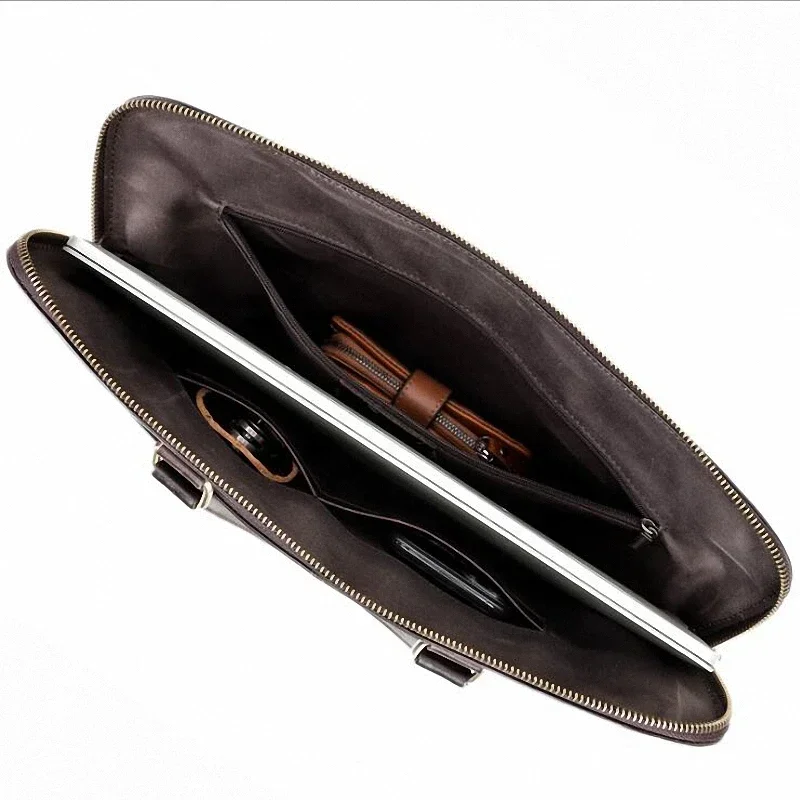 Cowhide Leather Men‘s Briefcase Slim Men Laptop Male Messenger Bag Men\'s Shoulder Bags Briefcases for Documents Bag