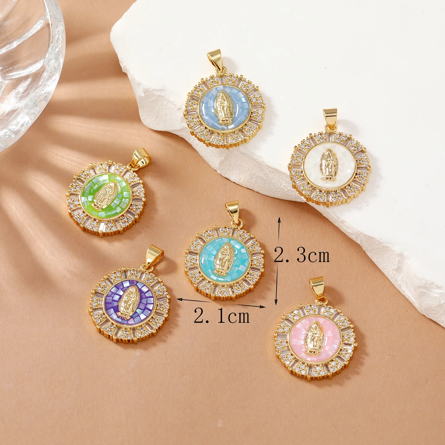 Religious Virgin Mary Believer Shell Abalone 3D DIY Gold Plated CZ Cubic Zirconia Swords Charm Pendant Necklaces women Jewelry