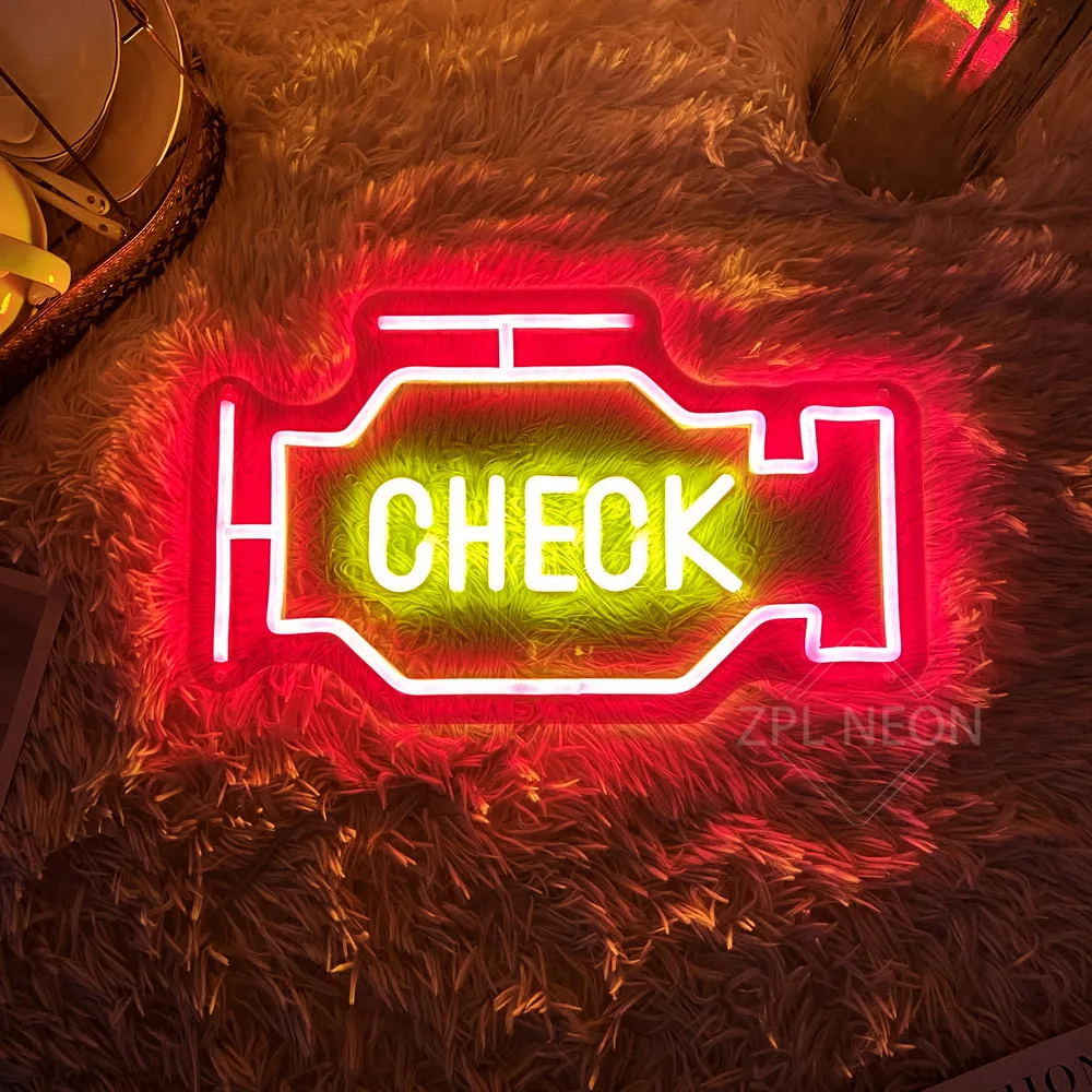 Check Engine Neon Signs Garage Auto Workshop Repair Room Decor Wall Hanging Neon Light Led Signs 4s Car Shop Decor Neon Led Sign