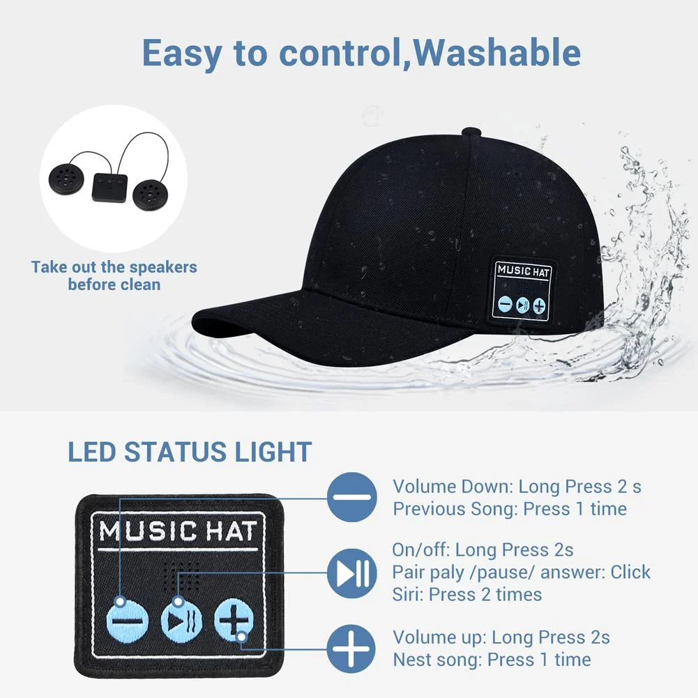 XY2 Bluetooth Speaker Audio Hat LED Status Light Hands Free Calling Stereo Sound Box Baseball Cap With Microphone For Phone