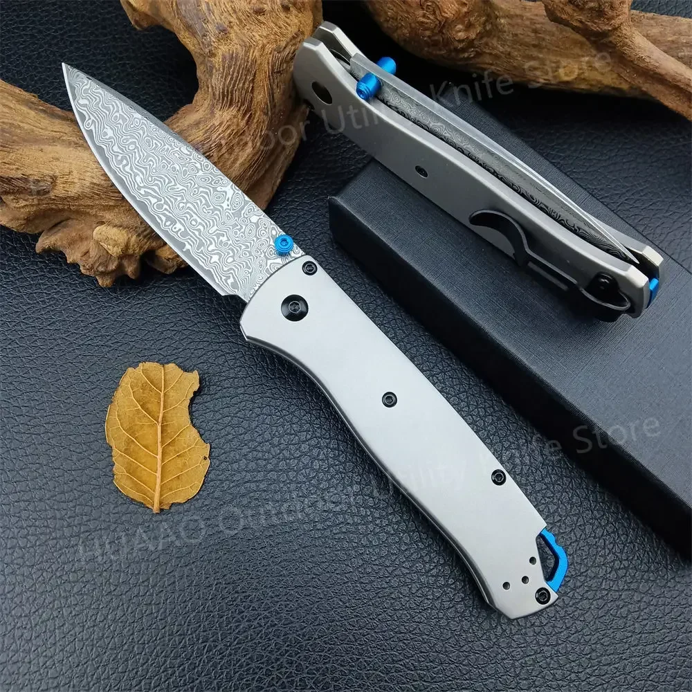 BM Damascus Steel/D2 Blade Outdoor Folding Knife BM 535-3 Titanium Alloy Handle Pocket Knife Hunting Camping Hiking Knife