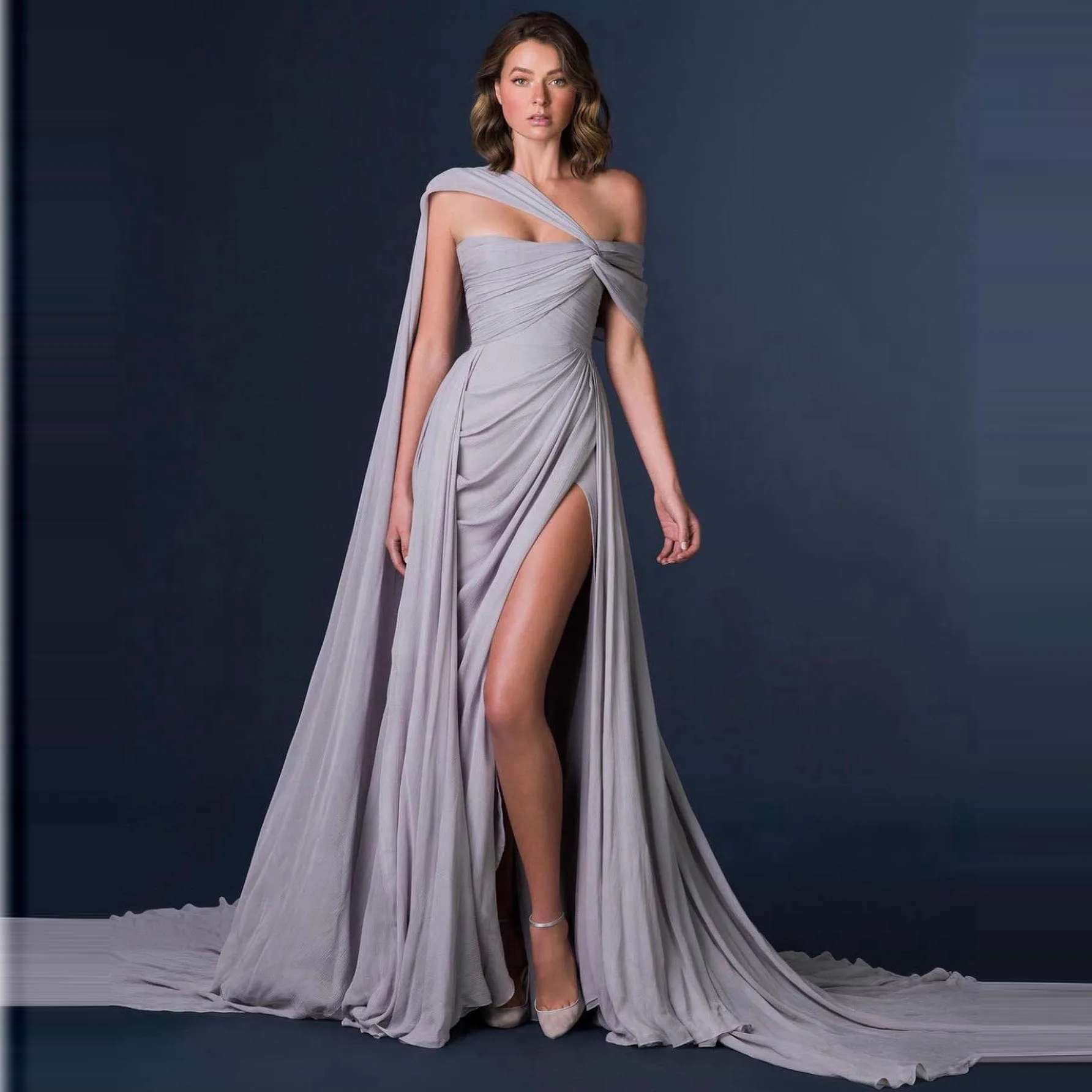 

Elegant A Line Strapless Party Dresses For Women's 2023 High Side Split Prom Dresses Floor Length Pleated Evening Gowns