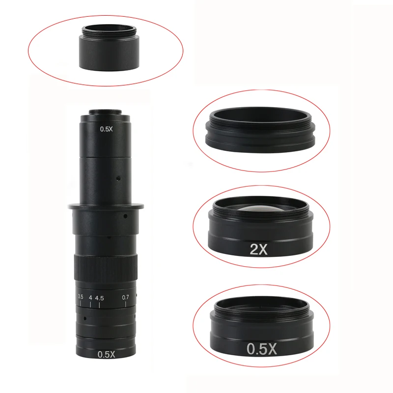 

4pcs/lot 1X 0.5X 2.0X M42 Microscope Auxiliary Objective Lens 2X C Mount Eyepiece for Working Distance Magnification Changes