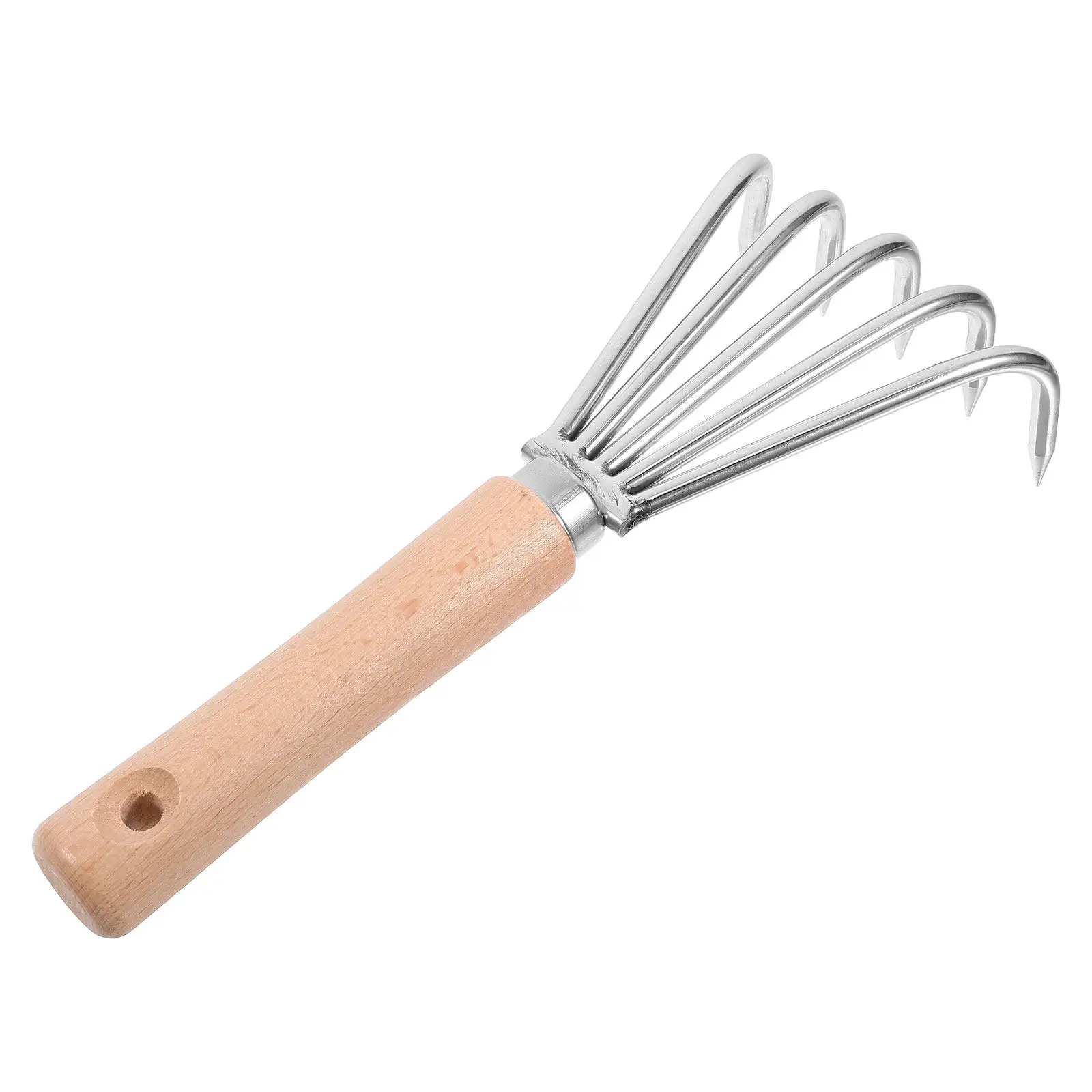 Compact Stainless Steel Garden Rake Small Size Wooden Handle for Loosening Soil Weeding Aerating Flower Vegetable Planting