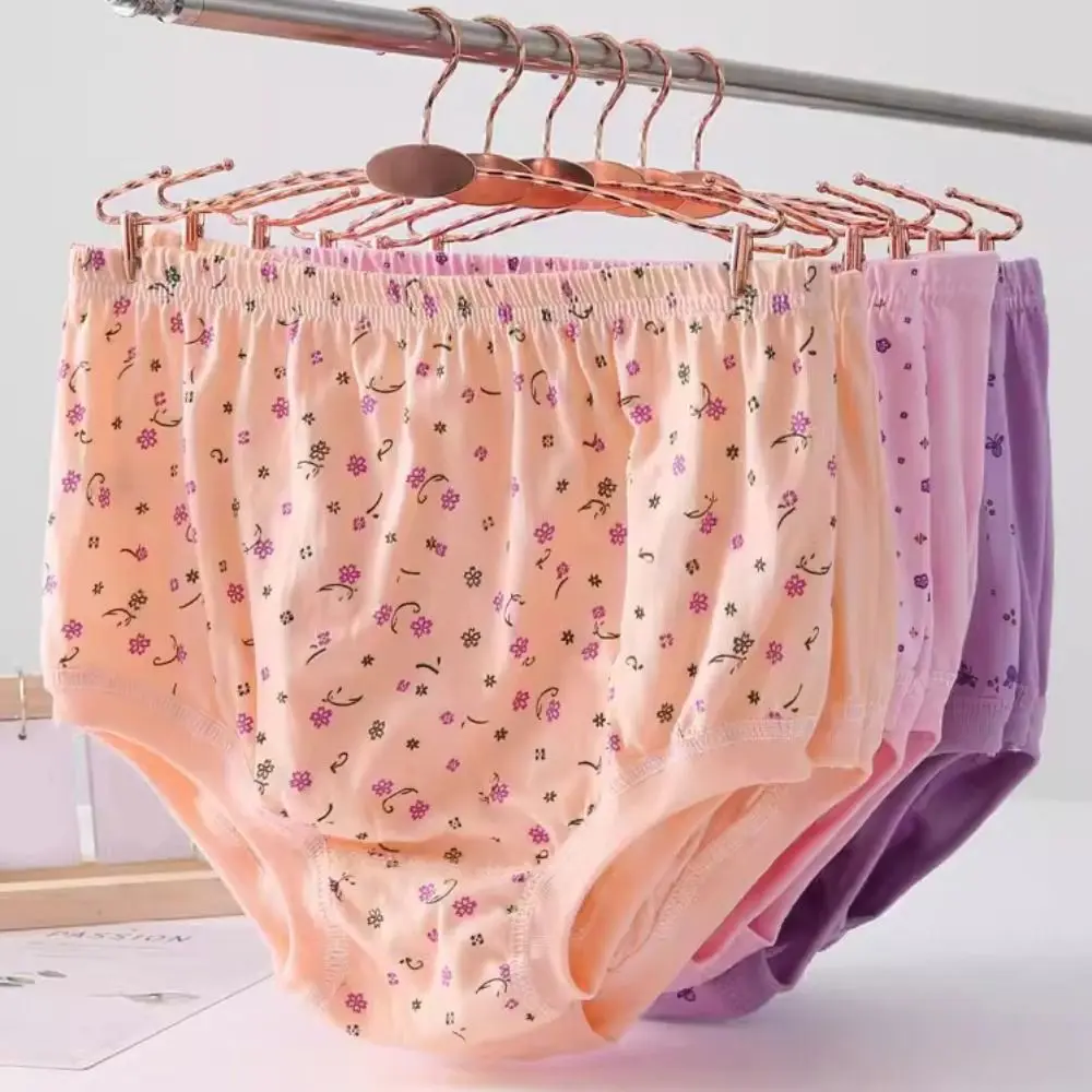 

5PCS High Waist Flower Cotton Panties Breathable Middle Aged Elderly Plus Size Briefs Underpants Lingerie Women Underwear Gifts
