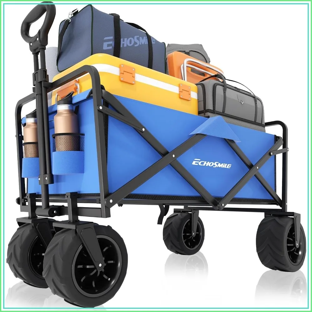 Foldable Heavy Duty Utility Wagon Cart 350L Capacity for Camping, Blue