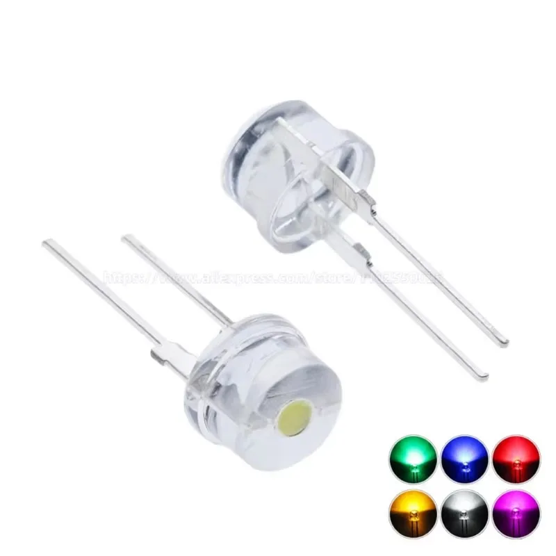 100PCS F8 8MM DIP LED 0.5W 0.75W Blue Emerald green Yellow Red White Straw hat type Light Emitting Diode High brightness