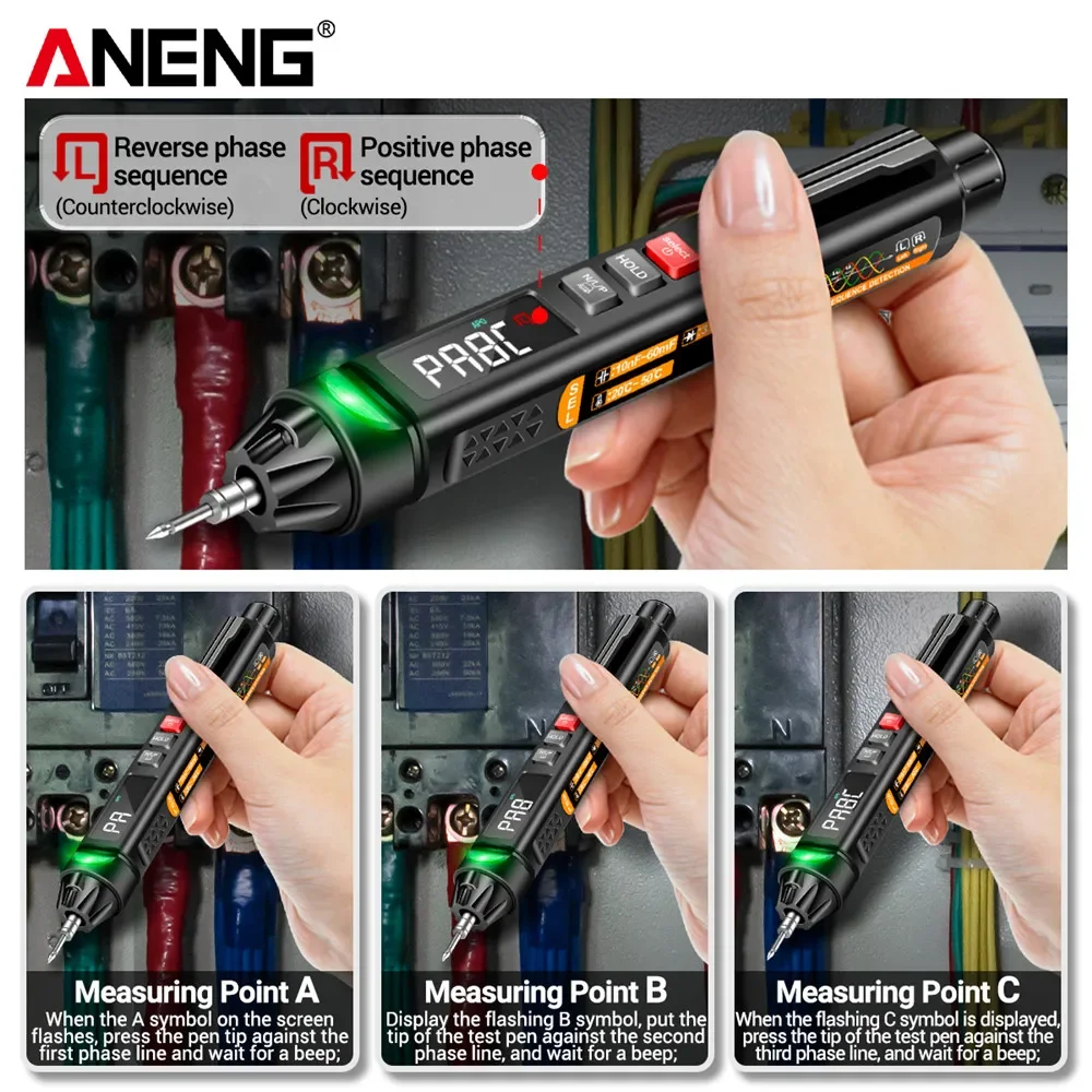 Imagem -06 - Inteligente Voz Transmissão Multímetro Sensor Pen Tester Tensão Medidor sem Contato Buzzer Digital 6000 Contagens Aneng-a3009