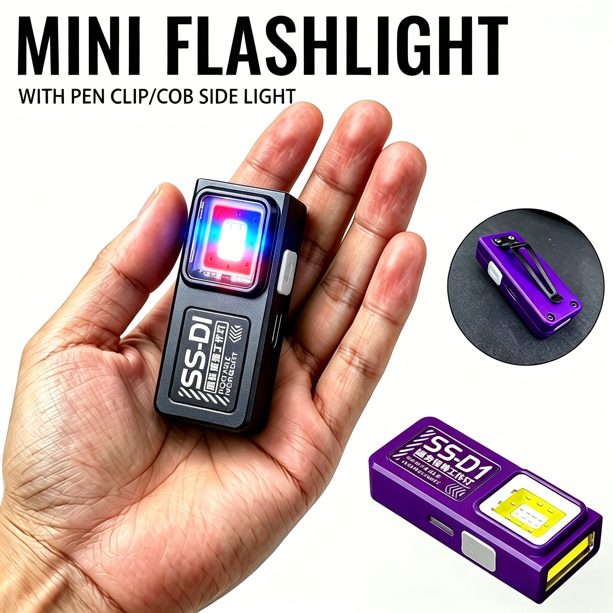 Powerful Mini COB LED Flashlight USB C Rechargeable Hanging Work Light with Clip Magnet Waterproof Camping Walking Pocket Lamp