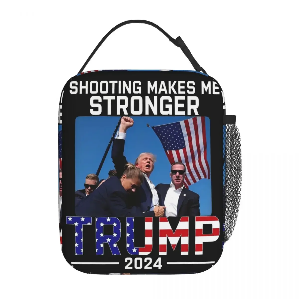 Trump 2024 Shooting Makes Me Stronger Insulated Lunch Bag Trump Presidential Election Food Bag Reusable Cooler Thermal Bento Box