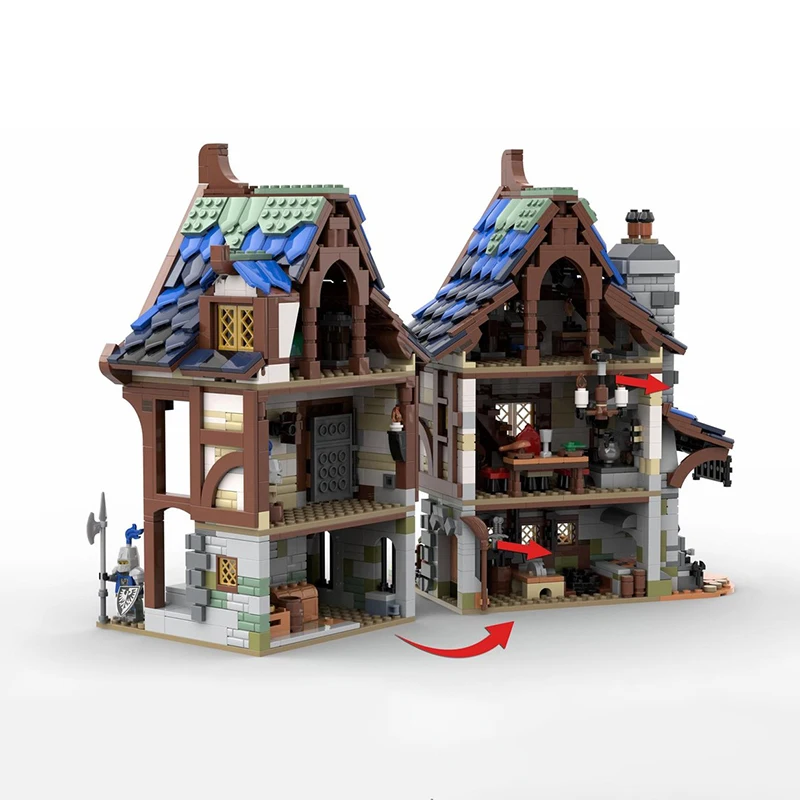 Klocki konstrukcyjne Średniowieczne domy Czarnych Strychów ​ ​ ​ ​ ​ ​ ​ Model Technologiczny Zamek Model Zrób To Sam Zestaw do Składania Prezent Konstrukcyjny