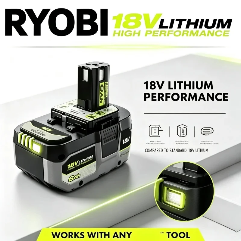18V 8.0Ah Battery For RYOBI ONE+ P108, Fit P203 P204 P210 RB18L50 RB18L20 Cordless Drill Power Tools Long Runtime Battery