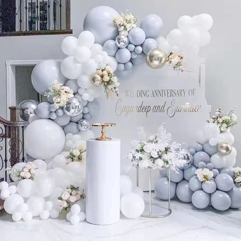 Gray White Silver Balloon Garland Arch Kit Latex Balloon For Wedding Birthday Party Baby Shower Backdrop Decoration