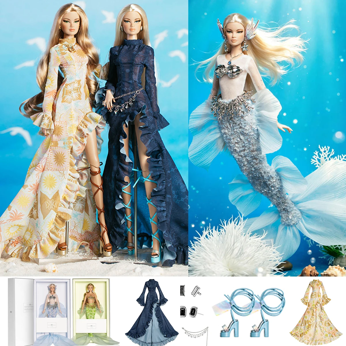 1/6 Supermodel Doll Mermaid Series 32cm Xianxian Princess Exquisite Sequin Fishtail Skirt+Jewellery+Shoes+Doll Collectible Gifts