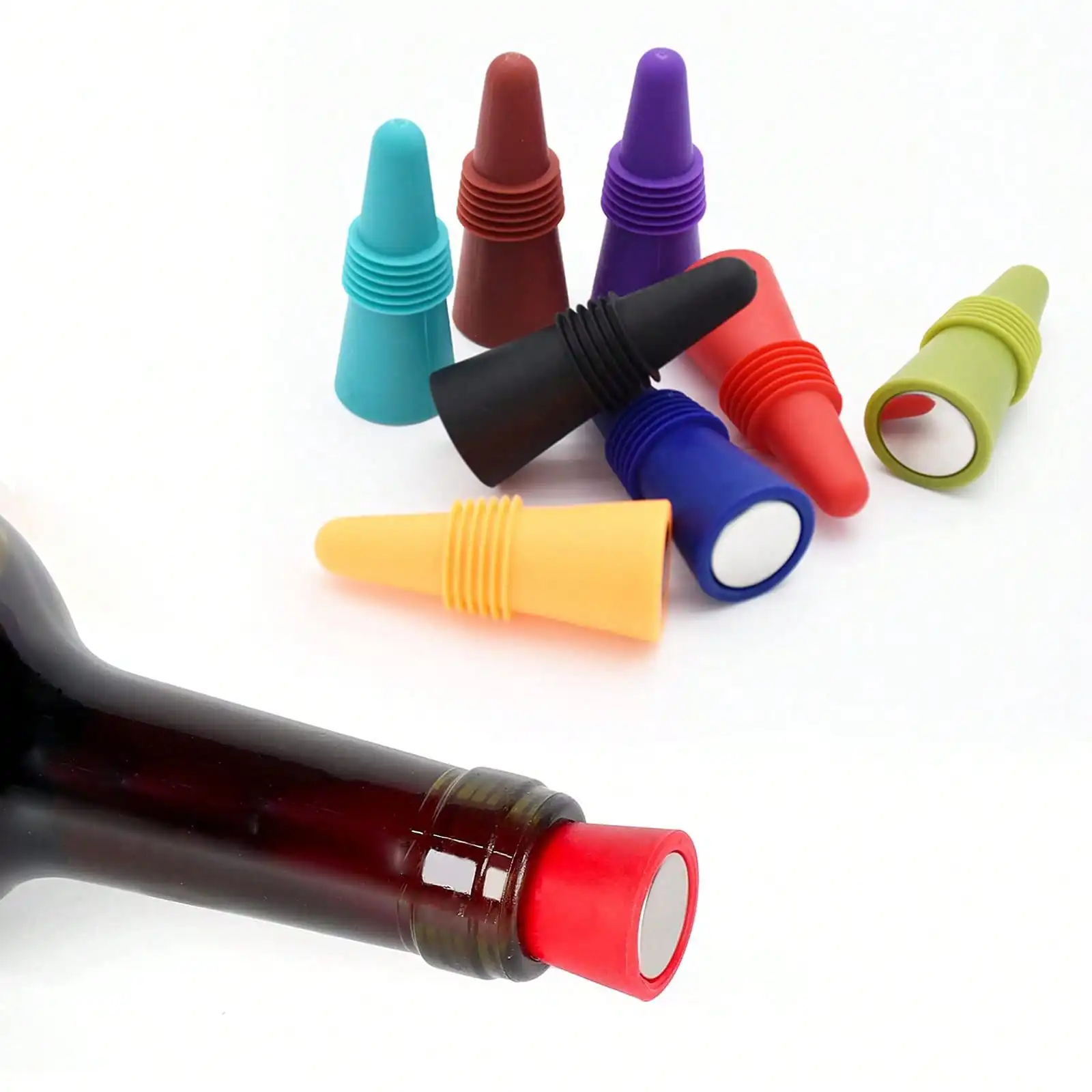 1pc Random Color Wine Stoppers Silicone Beverage Bottle Sealer Soft Tapered Wine Bottle Plug Leakproof Champagne Fresh Keeping Corks Kitchen Bar Tools