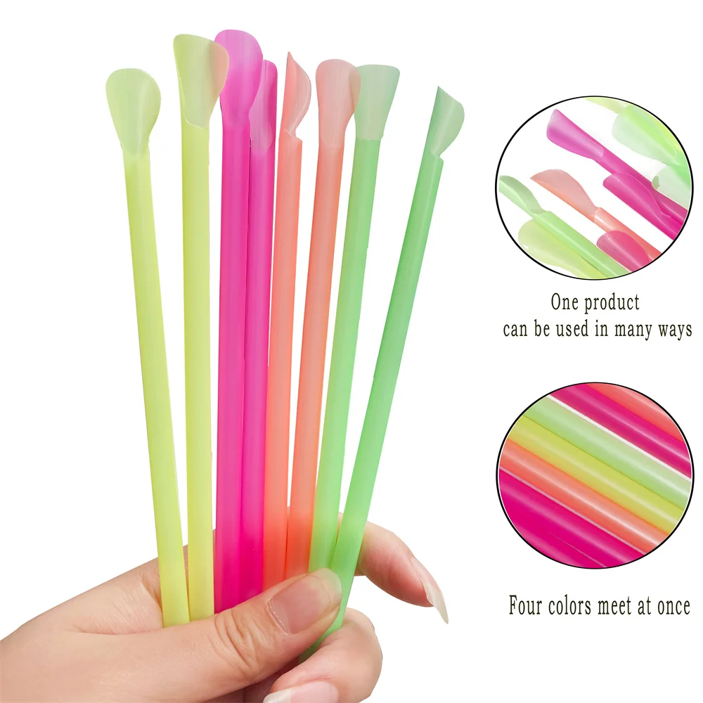 Cuchara de neón de 1000-100 piezas, Pajita de verano con forma de batido, helado, multicolor, para bar, accesorios de fiesta de cumpleaños, venta al