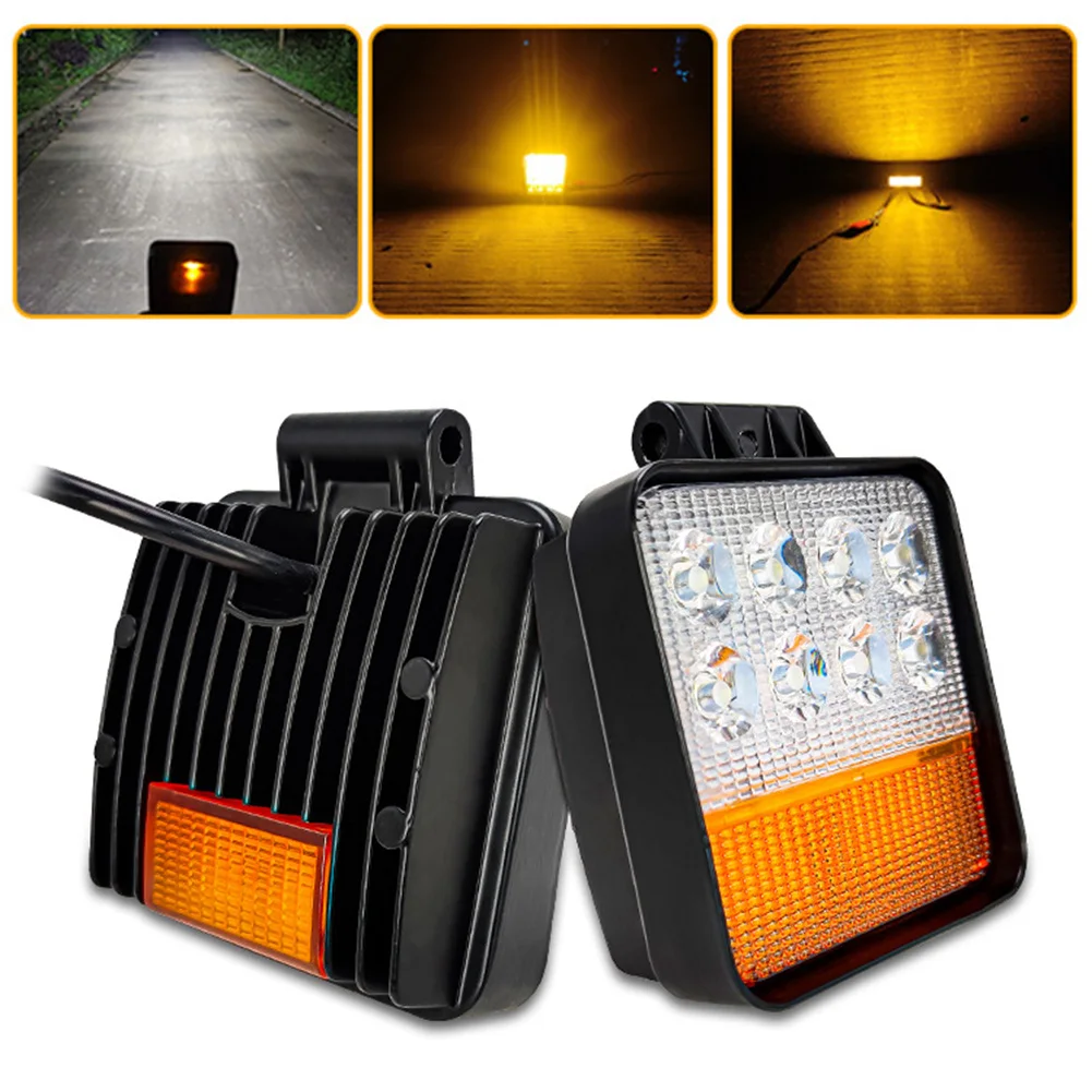 2pcs Square Bright Forklift Led Headlight 12-80V Anti-Vibration Modified Spotlight 4-Inch Work Light White+Yellow LED Headlights