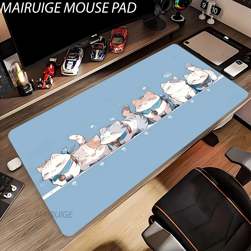 Kawaii Kitten Mouse Pad Girly Blue Large Computer Office Game Table Mat XXL Rubber Anti-slip PC Keyboard Mousepad Long Desk Pads