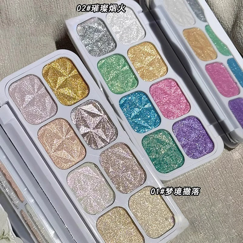 8 Colors Diamond Highlight Eye Shadow Plate Shimmer Glitter Eyeshadow Palette Waterproof Long-Lasting Sparkling Halloween Makeup