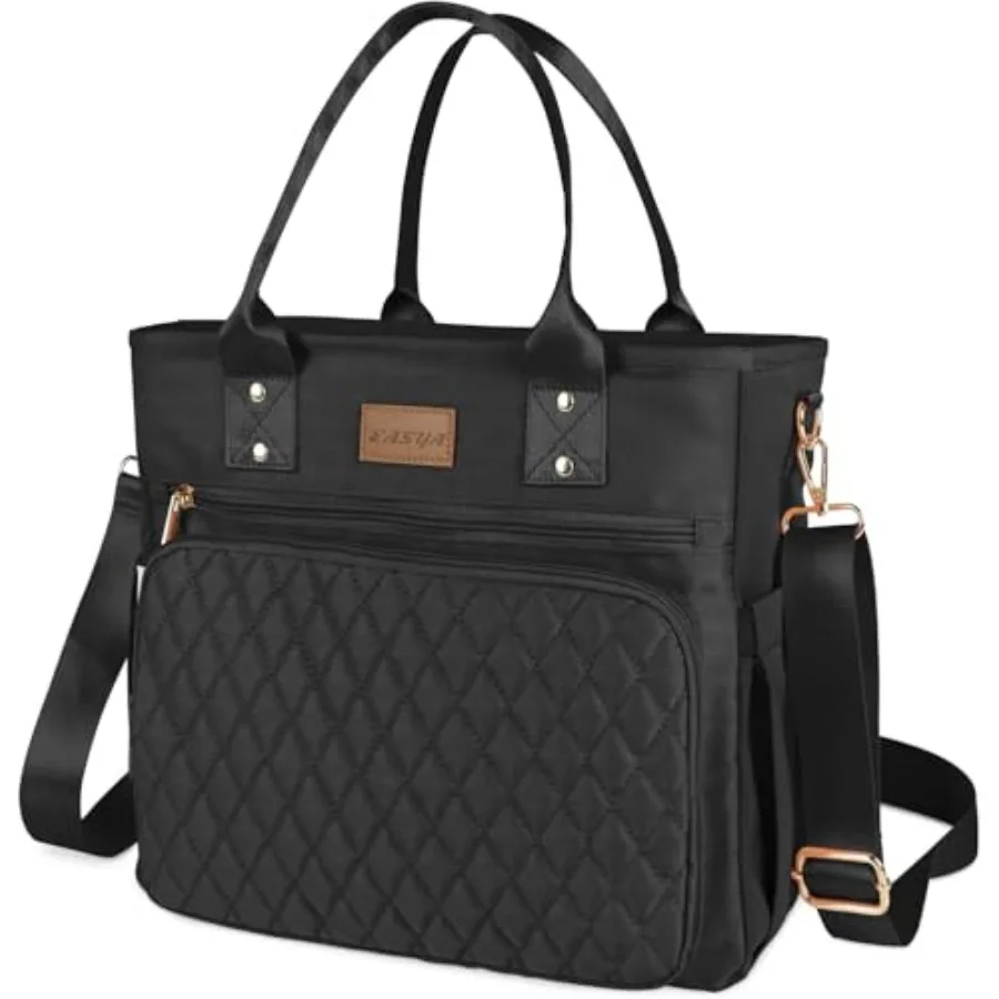 

Large Insulated Lunch Bag for Work, Women's Nylon Thermal Lunch Box, Leakproof Cooler Tote Bag with Storage Pocket Black