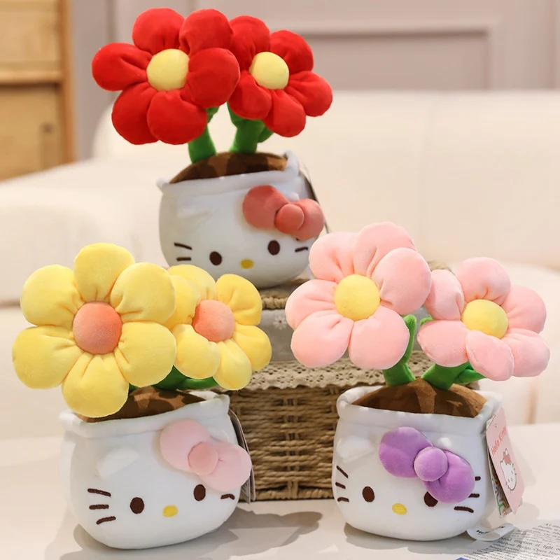 Sanrio bonsai hellokitty floral brinquedos de pelúcia bonito casa decoração do carro pelúcia bonsai dos desenhos animados hellokitty pequenas bonecas de pelúcia