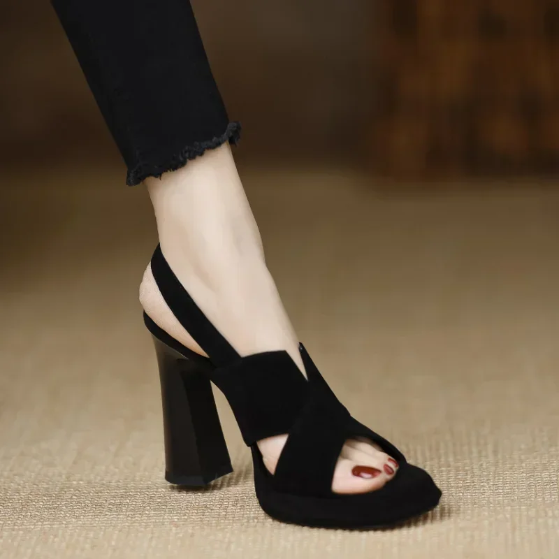 Women Cross Strap High Heels Sandals Summer New Black Hook Heels Party Shoes Woman Fashion Buckle Strap Platform Sandals