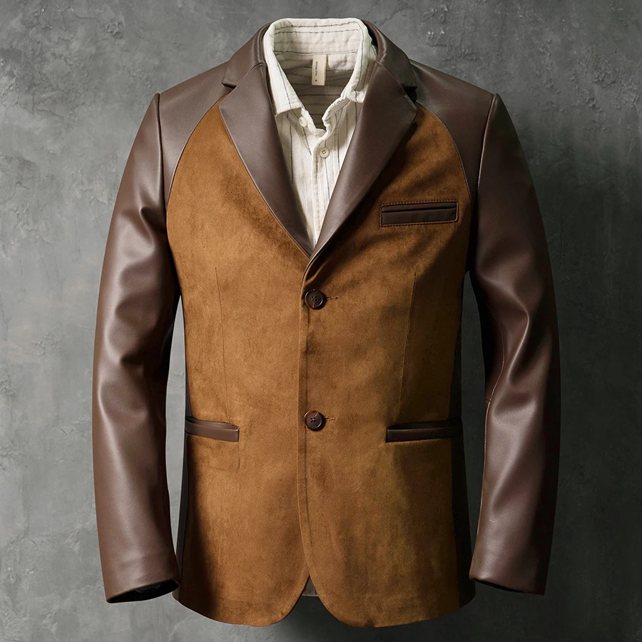 

Men's Business Genuine Leather Coat Designer Classic Lapel Jackets for men Black Brown Party Coats