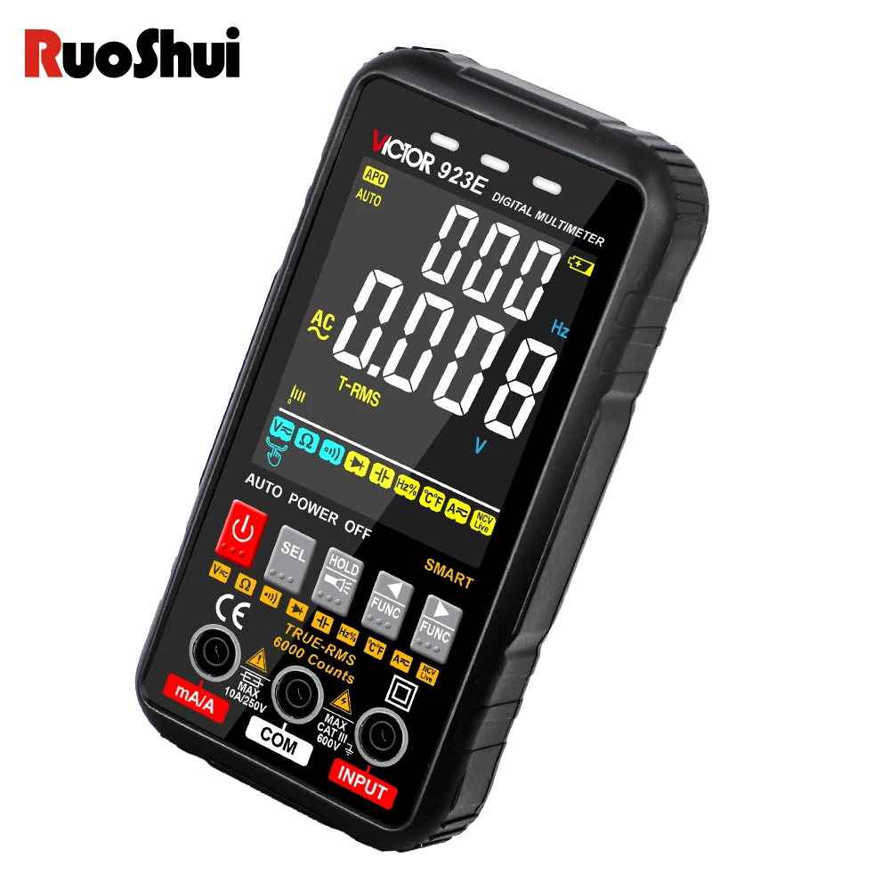 Victor 923E Digital Multimeter Colorful Screen 6000 Counts Voltage Current Amperes Resistance Capacitance Temperature Smart Test