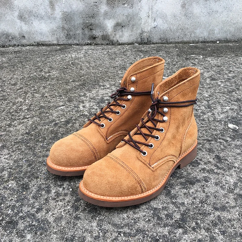 Nouveaux hommes chaussures marque de luxe Vintage hommes bottes en cuir de vache Goodyear Welted bottines robe ailes moto bottes outillage chaussures