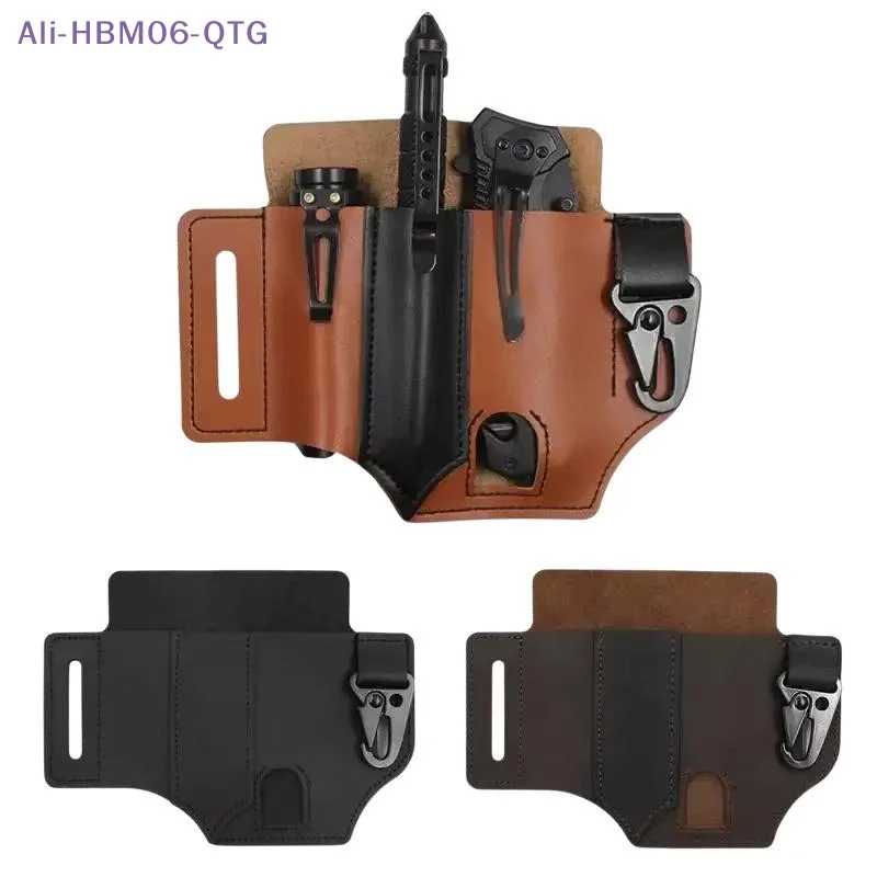 [New] 1Pcs Portable Tool Organizer Leather  Tactical EDC Tool Holder Leather Waist Pack Knife Sheath Flashlight Keychain Holder
