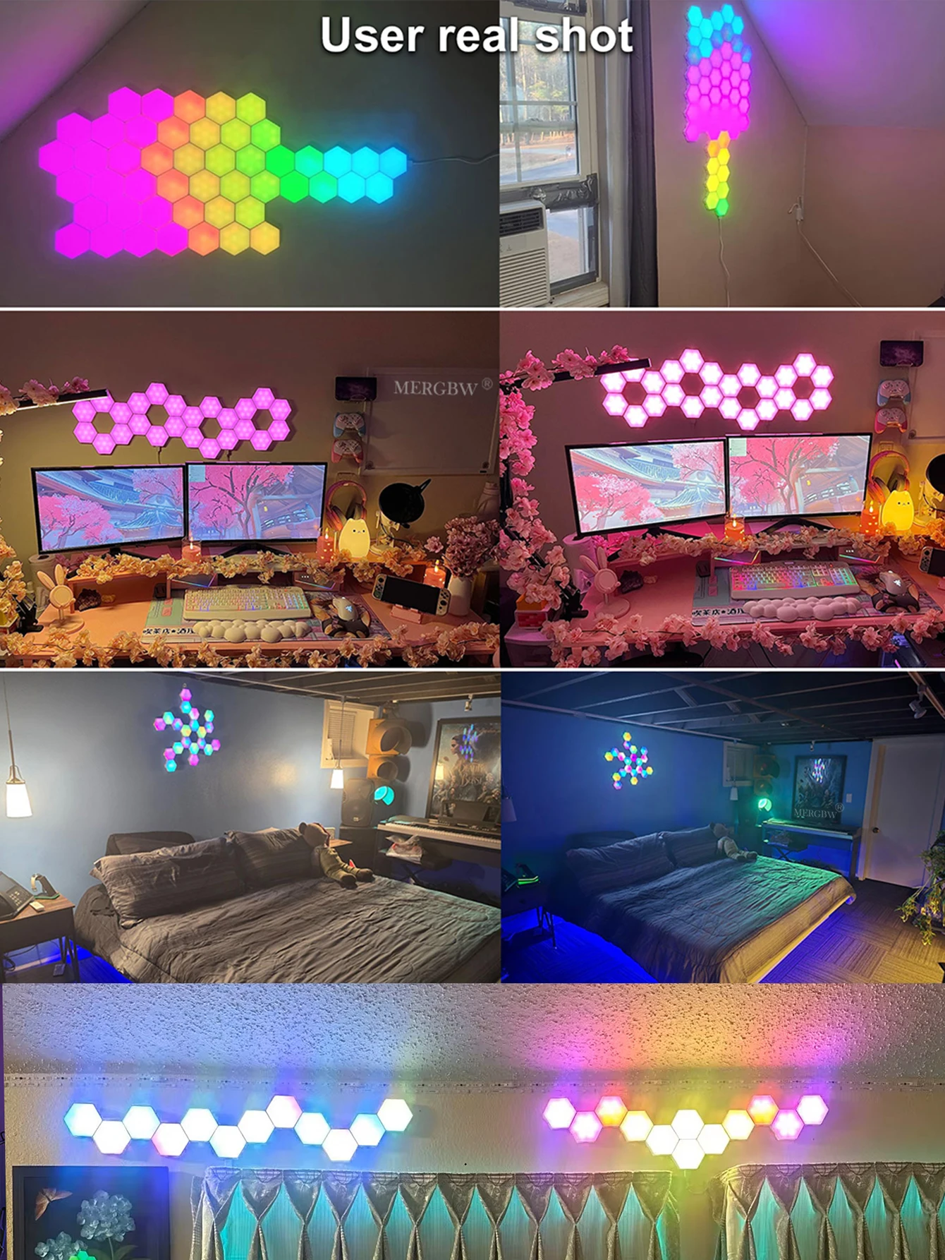 RGB Intelligent Hexagonal Wall Lamp Color Changing Ambient Night Light Hexagona Shape MeRGBW APP DIY Music Sync Game Room Home