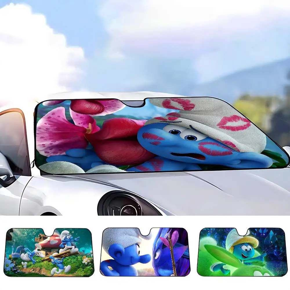 كارتون S_Smurfs سيارة ظلة سيارة ظلة يغطي غطاء الزجاج الأمامي العالمي للطي قناع #1