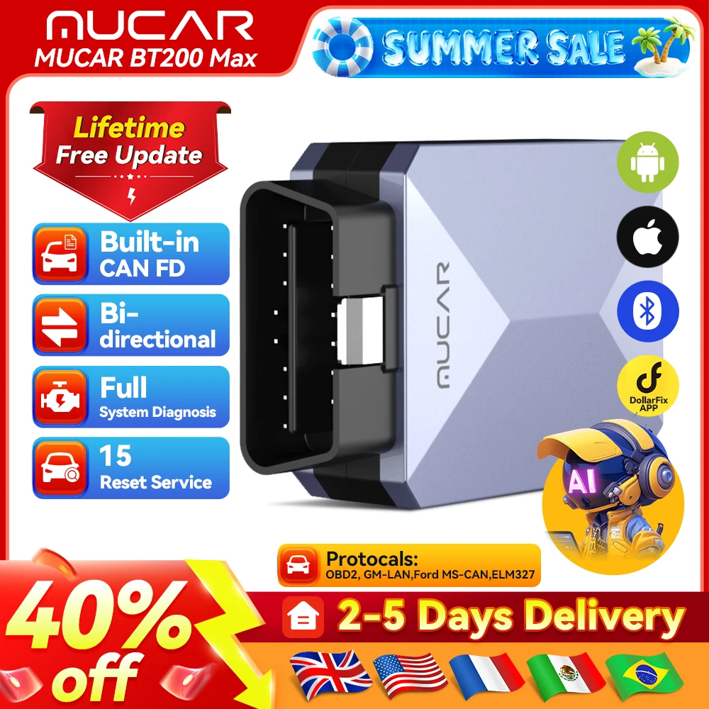 Image of MUCAR BT200 Max Auto-OBD2-Diagnosetool, alle Systemdiagnose, bidirektionaler Scanner, ELM 327 CANFD15, lebenslanges kostenloses Update zurückgesetzt