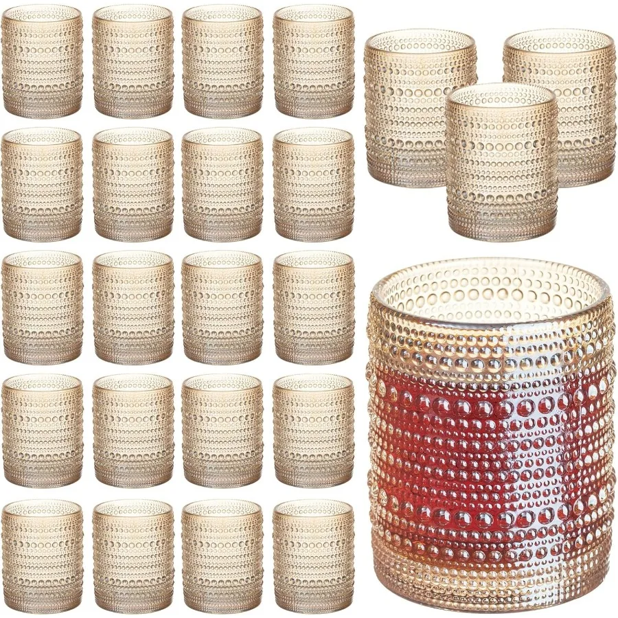 

24 Pcs Golden Hobnail Beaded Drinking Glasses 12 oz Vintage Glassware Set Romantic Water Glasses Tumbler for Beer Juice Cocktai