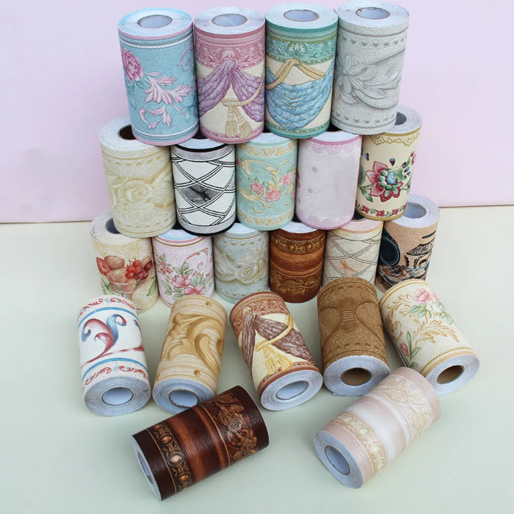 Waterproof PVC Wallpaper Border Green Rose Self Adhesive Removable Waist Line Wall Sticker for Living Room