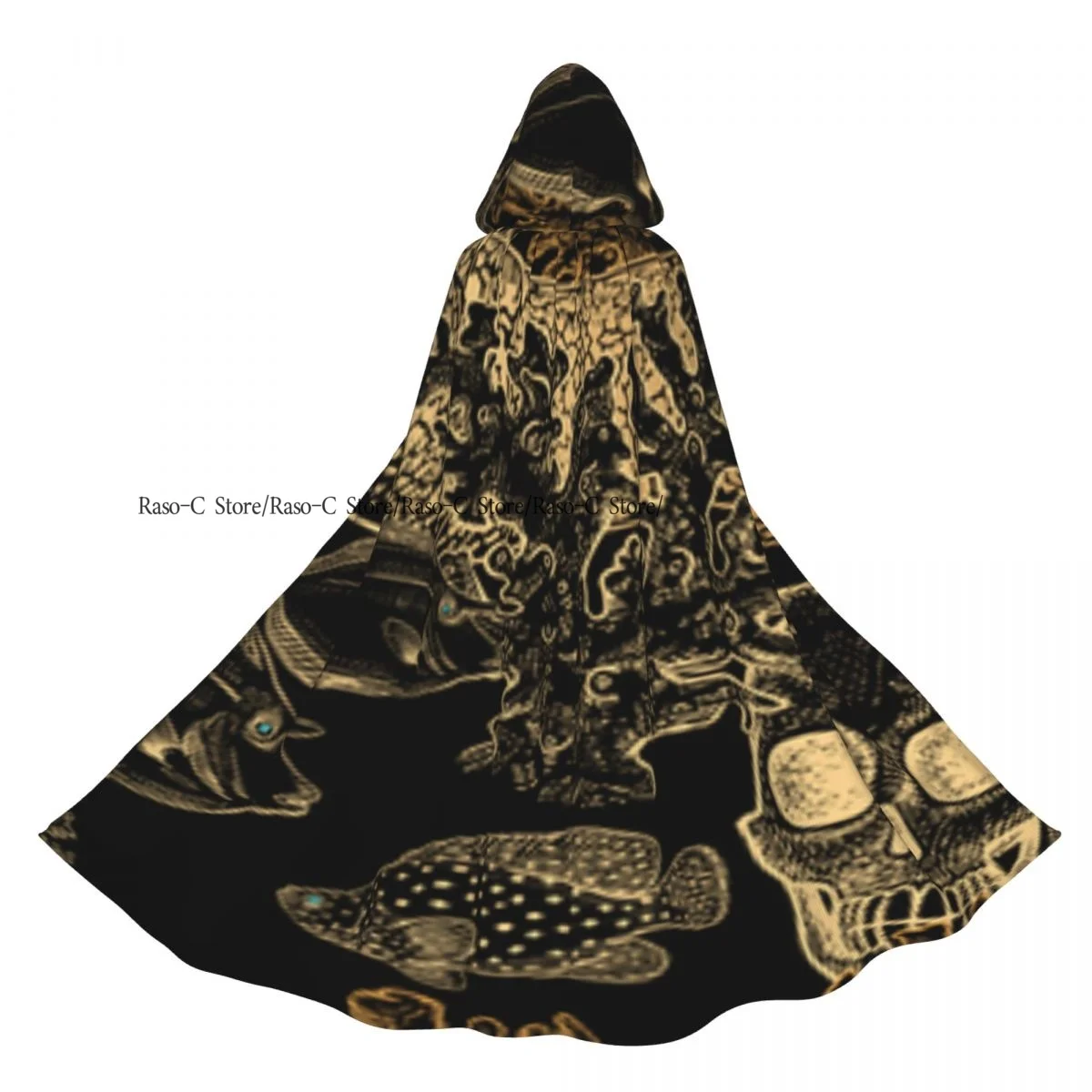 

Плащ для взрослых, накидка с капюшоном, подводная рыба, кораллы и человеческий череп, средневековый костюм, ведьма, Викка, вампир, эльф, Пурим, карнавальная вечеринка