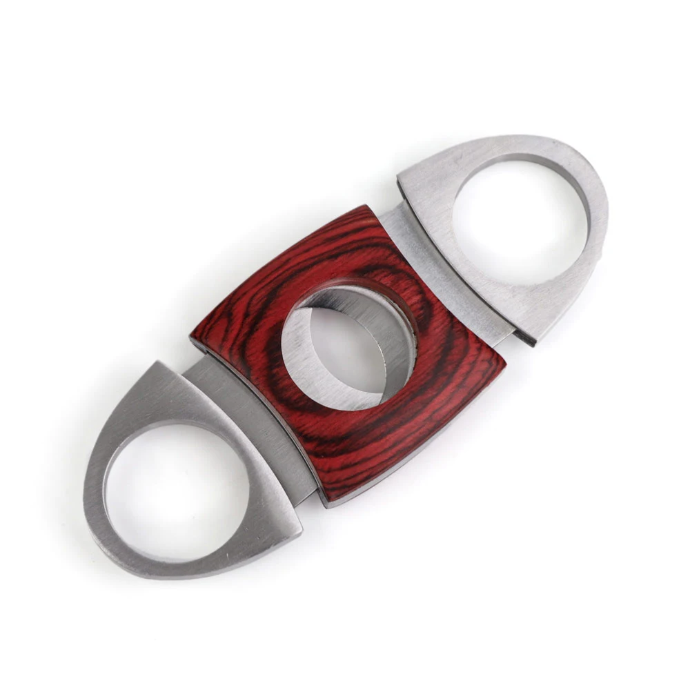 Stainless Steel Sharp Cutter with Mahogany Trim, Portable Outdoor Sharp Blade, Red Cigarette Accessories, 90mm x 40mm