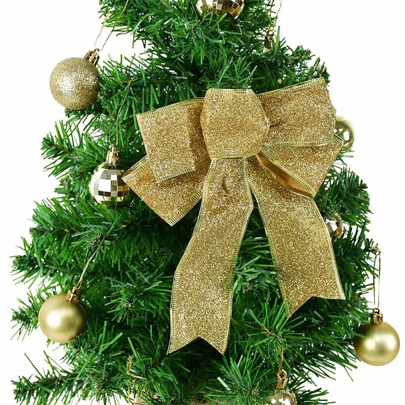 Choinka bożonarodzeniowa DIY wiszący Ornament brokatowe złote/czerwona kokarda Bowknot rzemiosło nowy rok 2024 Navidad Natal Noel pudełko upominkowe