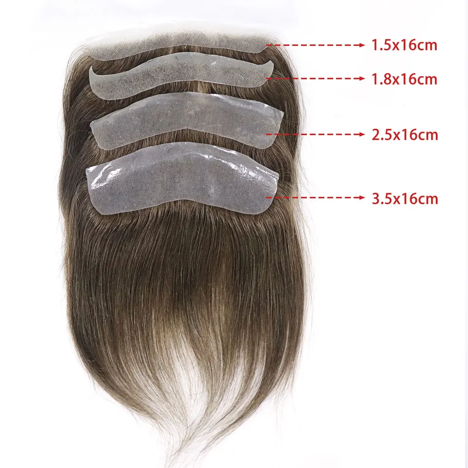 Toupee de Hombre Lacio Marrón 0.06mm Estilo V Línea Frontal para Hombres 15cm Cabello Humano Piel PU Ultra Delgada Prótesis Capilar Masculina 6
