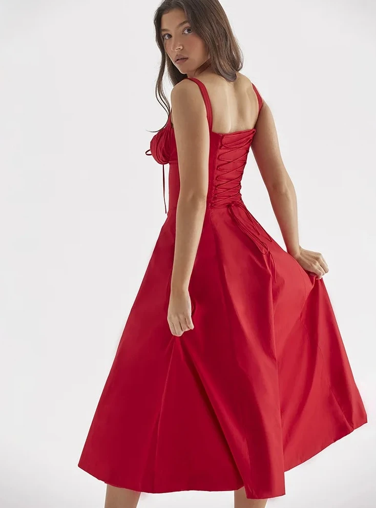 ชุดเดรสลายดอกไม้ฤดูร้อนสำหรับผู้หญิง ชุดเดรสวันหยุดหวานละมุน สง่างาม ชุดเดรสลำลองผ่าข้างสีฟ้าผูกเชือก