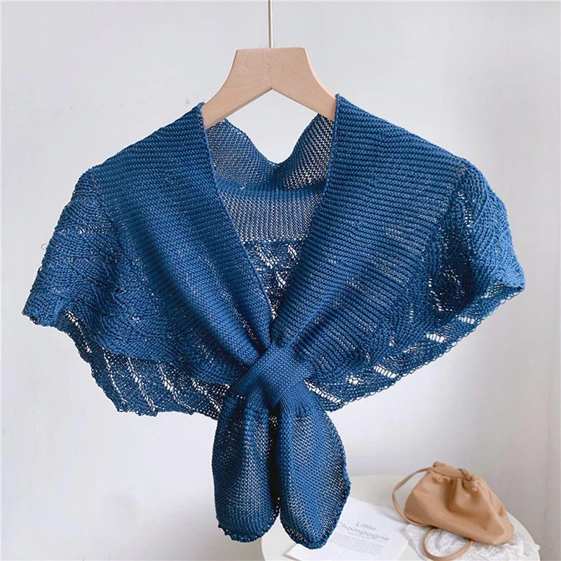 Women Knitted Warm Shawl Plain Neck Guard Scarves Solid Color Blouse Shoulders Fake Collars Summer Air-conditioning Outer Tower